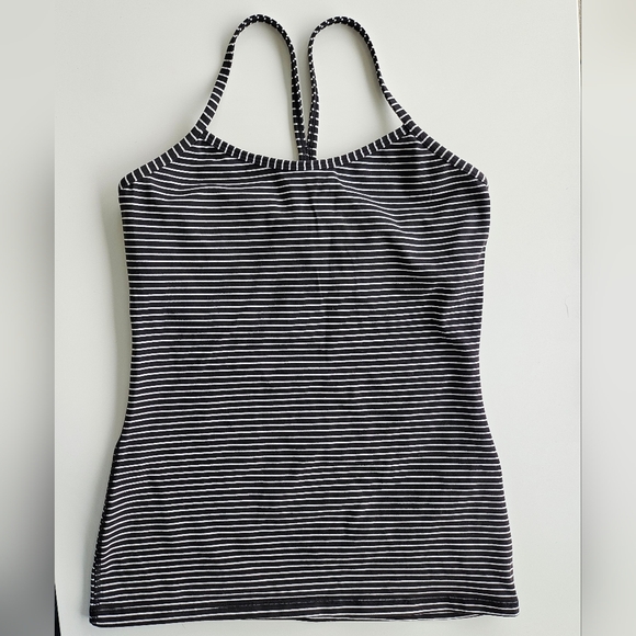 Lululemon Power Y Tank Top Black Gray Striped Sz 8 No Padding W1BROS - Picture 1 of 10